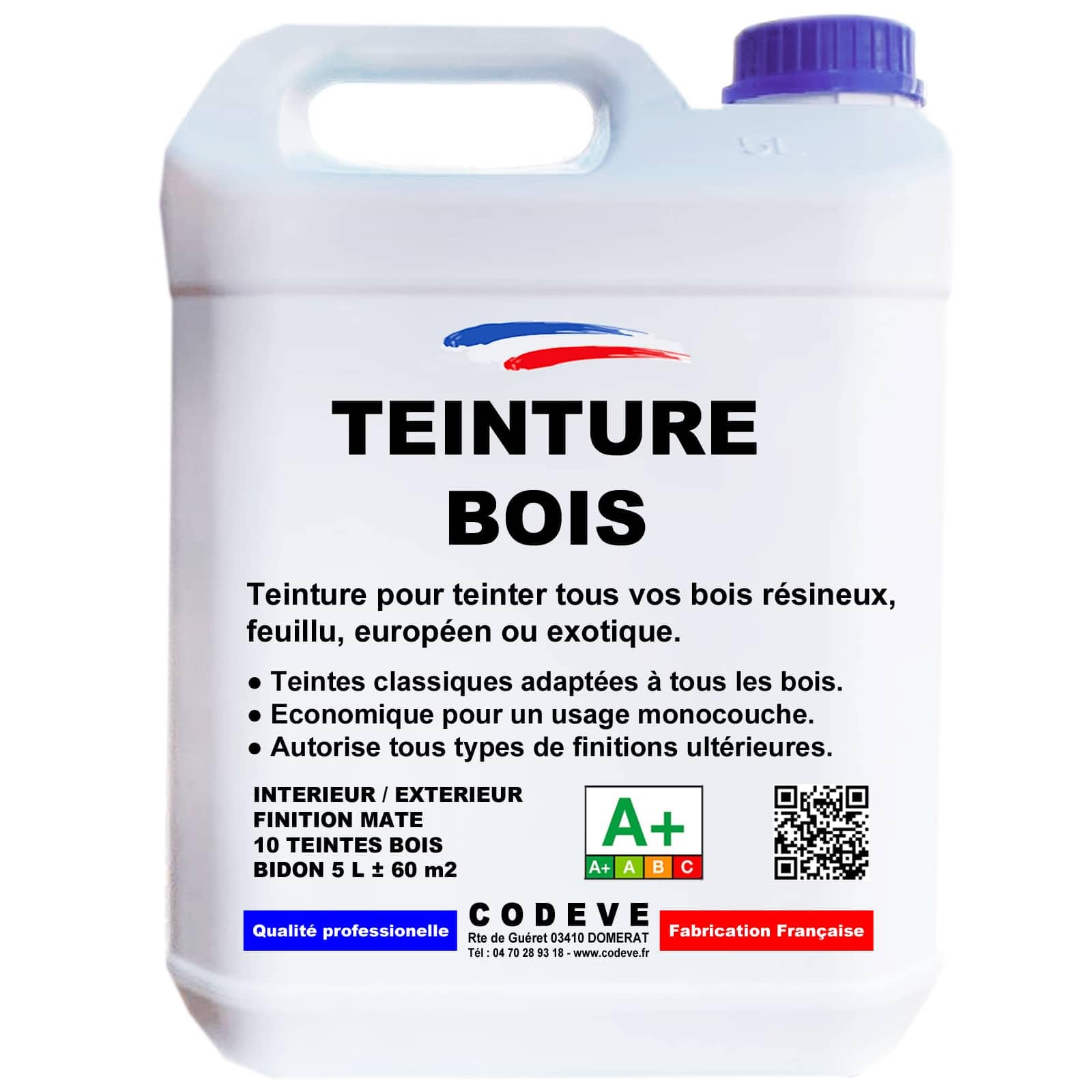 Teinture Bois - Codeve Bois/Chêne - 5L - Intérieur/extérieur - Pour Teinter Tous Vos Bois Résineux, Feuillu, Européen Ou Exotique.