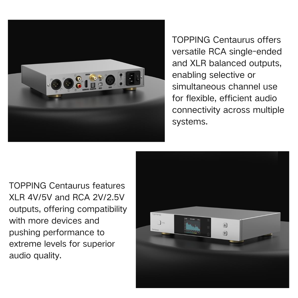 TOPPING Centaurus Cyfrowo-analogowy konwerter DAC R2R zbalansowany USB/Bluetooth/Optyczny/Koncentryczny/AES/IIS na RCA/XLR, DSD512 PCM768kHz, Hi-Res, Aurora UI, PEQ 10 pasm, Preamp, Trigger 12V
