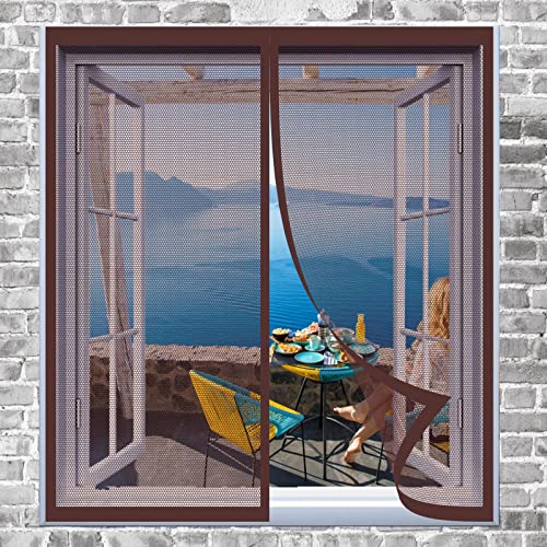 Vliegengordijn Balkondeur 125 x 95 cm Raamscherm Mesh Venster Envoudige Montage Fly Klamboe Voor Alle Ramen, Bruin