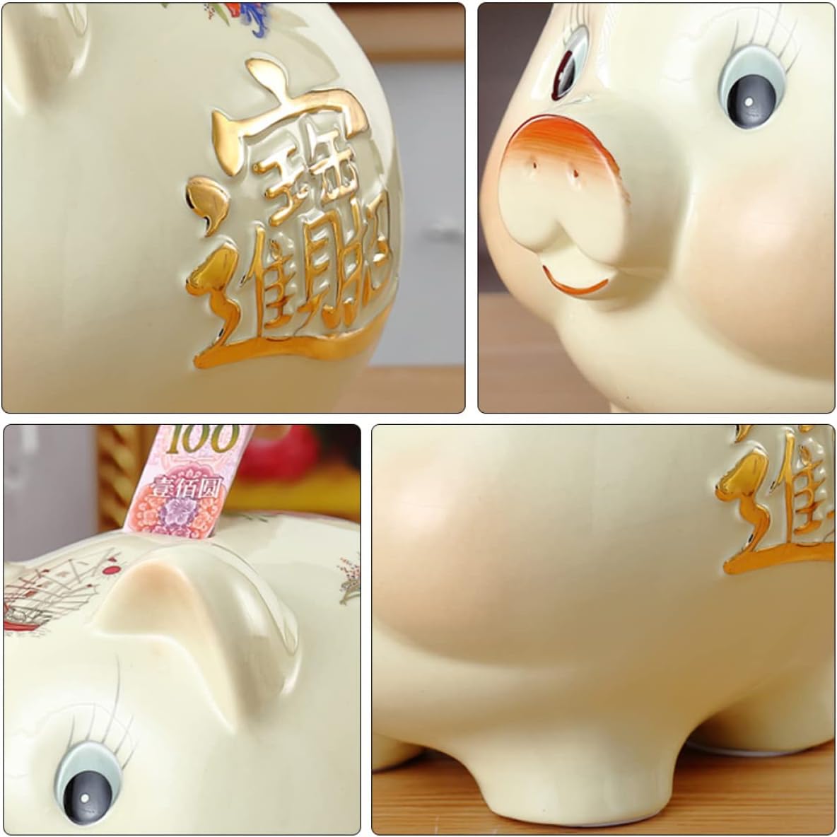 Kisangel Adorable Handmade Ceramic Piggy Bank Money Pot Design for Coin Saving and Decoration Birthday Gift