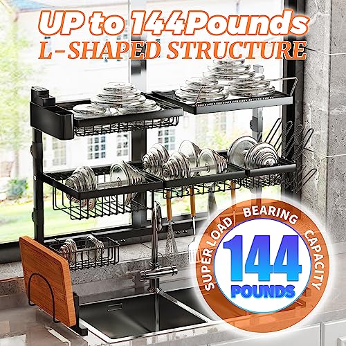 Ilvvan Over Sink (31Inch≤Sink Size≤39.5Inch) Dish Drying Rack (Expandable Height/Length) Snap-On Design 3 Tier Kitchen Large Dish Drainer Stainless Steel Storage Counter Organizer #TOP6