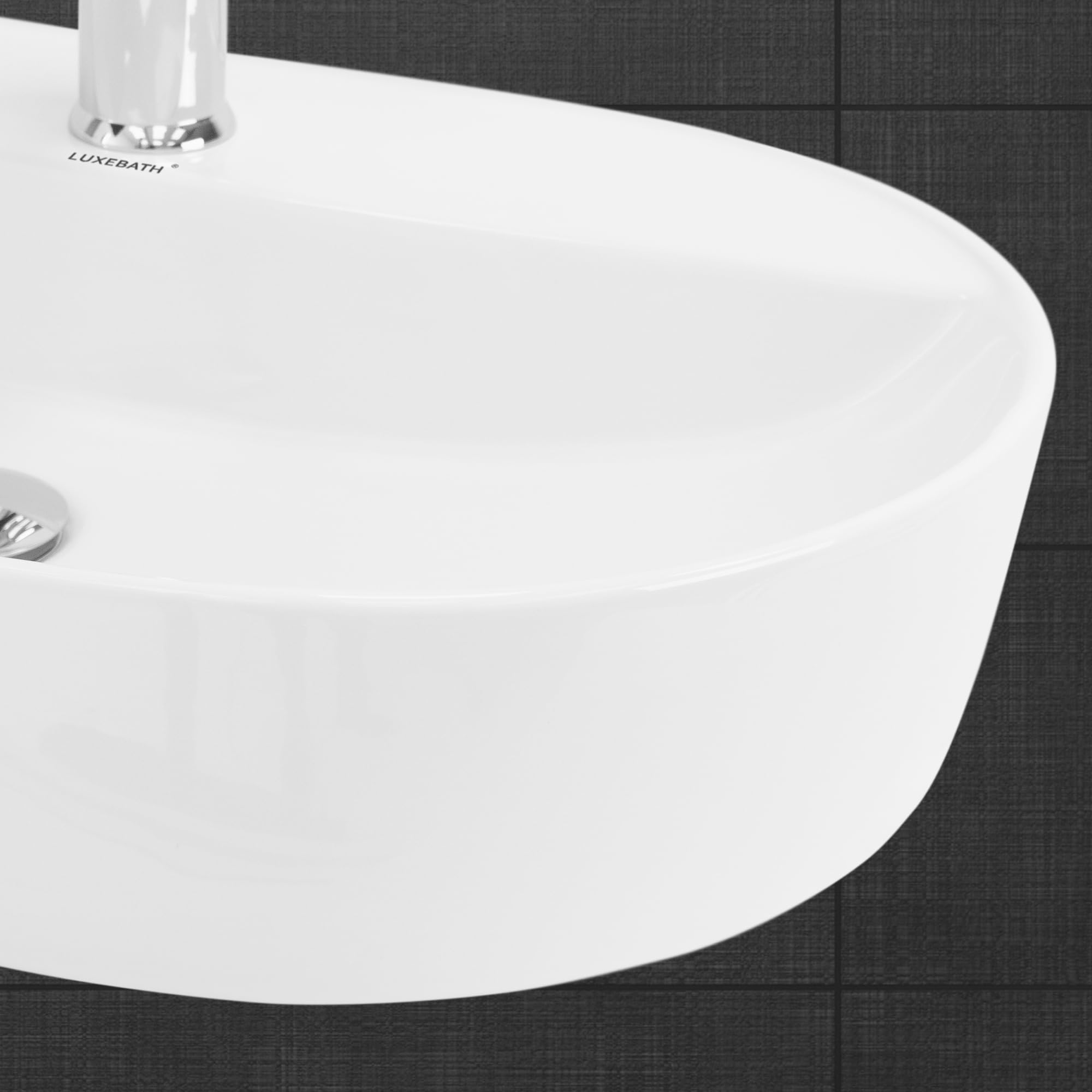 ML-Design Lavabo de Cerámica Blanco Brillante 60x40x12 cm Fregadero Ovalado de Pared o Sobre Encimera Pila de Diseño Moderno Lavamanos para Mueble de Baño Aseo con Agujero para Grifo y Desagüe