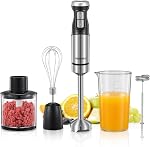 Reemix Immersion Blender Handheld, 5-in-1 Set de mélangeur à main électrique avec arbre de mélange en acier inoxydable, fouet, lait frère, coupe et bécher, mélangeur de bâton pour soupe, smoothies, sauces, aliments pour bébés