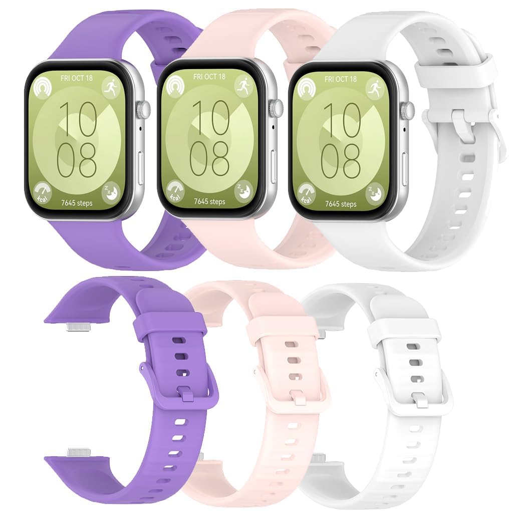 3Pcs Silicone Strap for Huawei Watch Fit 3, Silicone Replacement Strap Adjustable Wrist Bands for Huawei Watch Fit 3