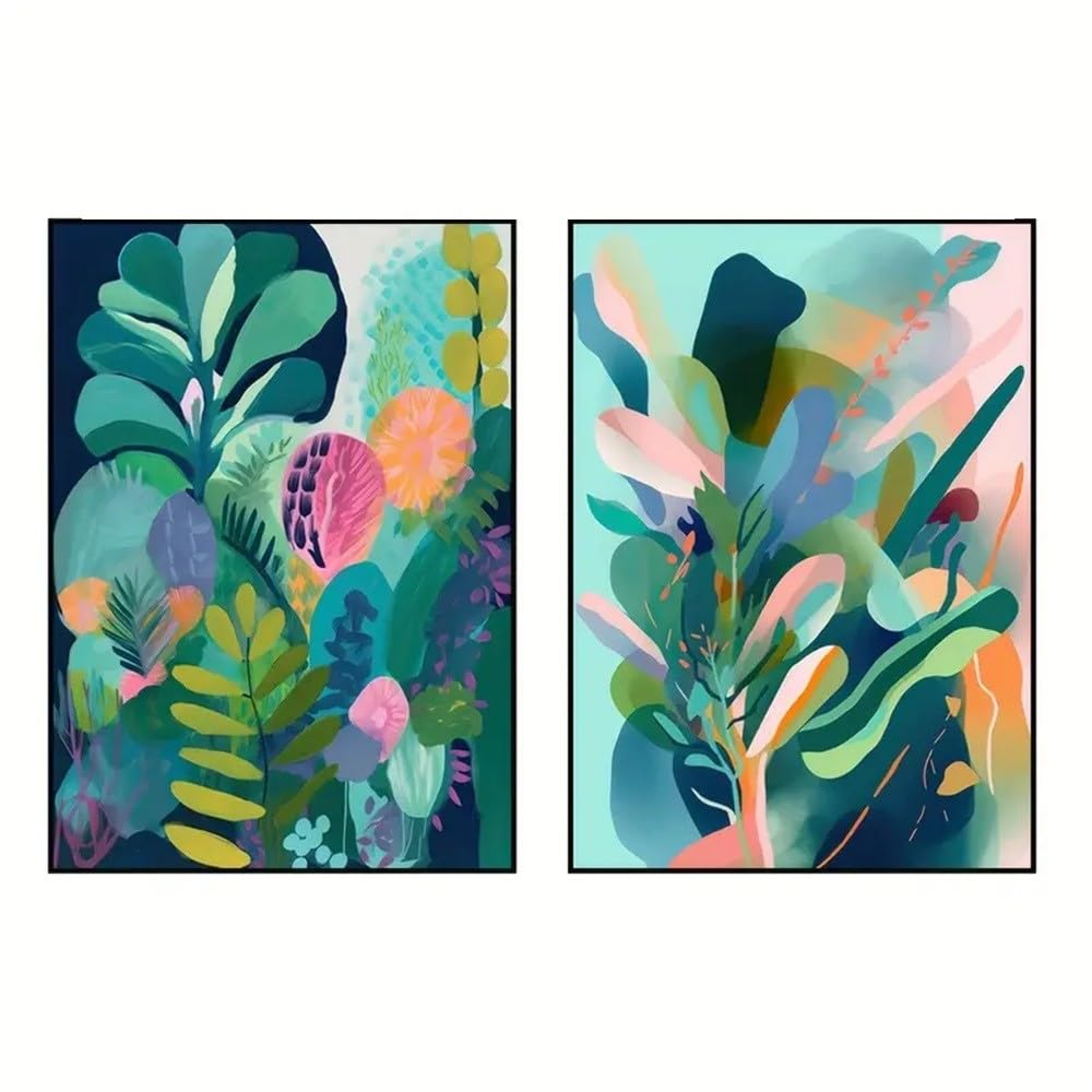 Wuhbcz Multicolored Canvas Paints,Colorful Flower Art Canvas Painting Pictures Abstract Flower Grass Painting Wall For Home Living Bedroom Kitchen Office Room Decor-60 * 70Cm*2Pcs (No Frame)