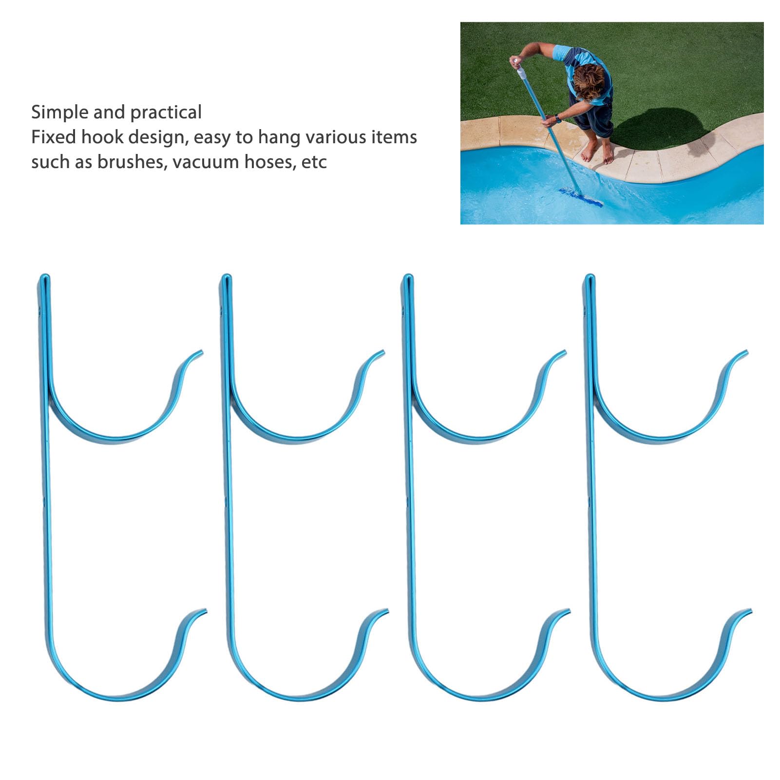 4 Soportes De Aluminio Para Colgar Postes De Piscina: Ganchos Para Escobas, Mangueras Y Herramientas (Instalación Fácil)
