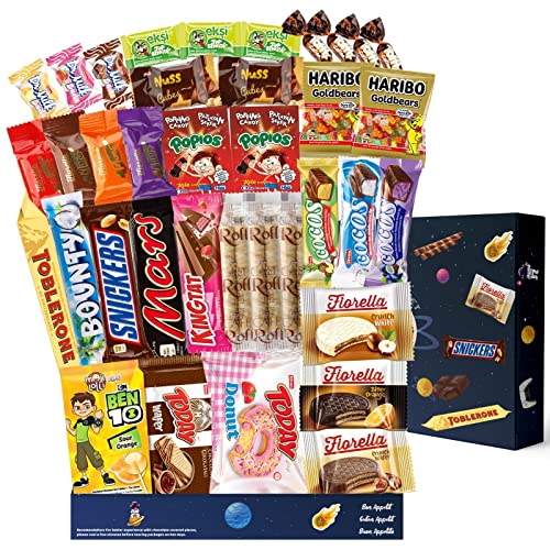 Snack Box Care Package (37 Count) - Variety Assortment with American and international Candy, Fruit Snacks, Gift Snack Box for Lunches, Office, College Students, Road Trips, Holiday Gifts