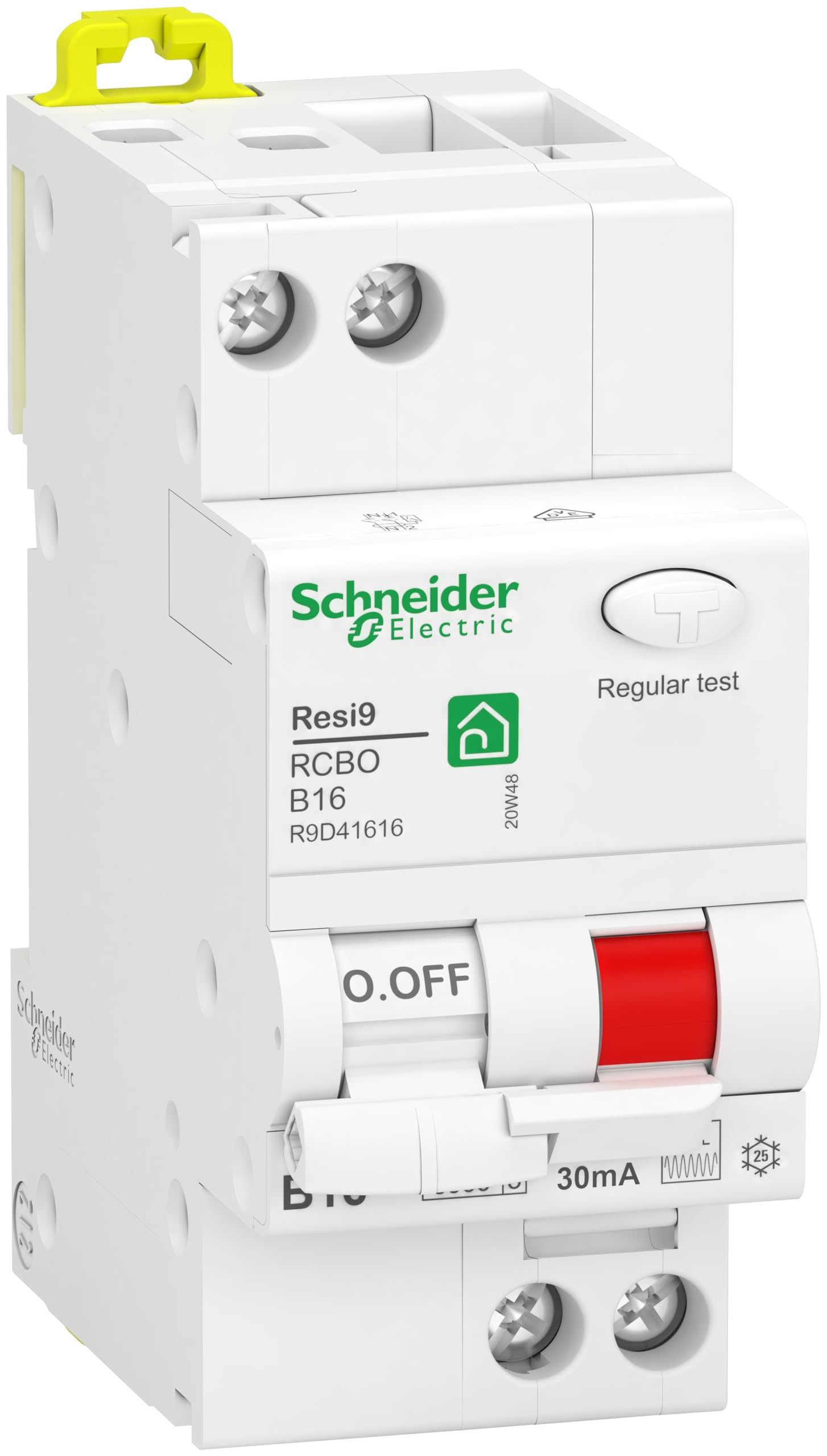 Schneider Electric FI/Leitungsschutzschalter Resi9 RCBO, 1-polig + N, 16A, B-Charakteristik, 30mA, Typ F, 6kA, Artikelnummer R9D41616