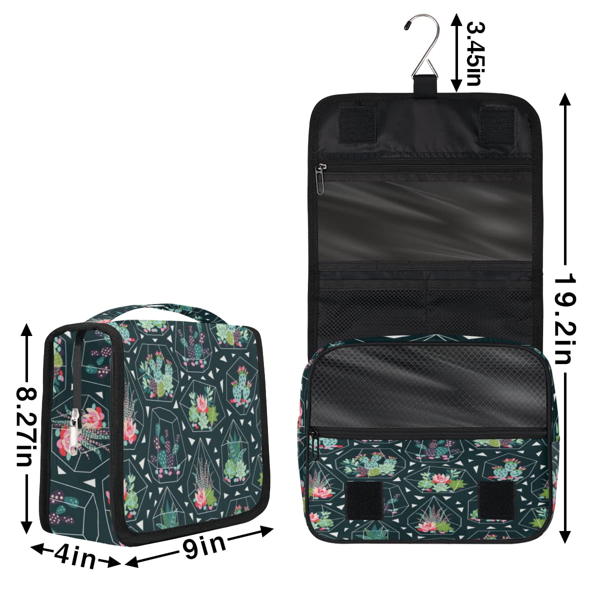 Kaktus Podróżna kosmetyczka Kaktus Kwiat Mycie Torba Unisex Wiszące przybory toaletowe Kosmetyczka Organizer do makijażu, wielobarwny, Jeden rozmiar