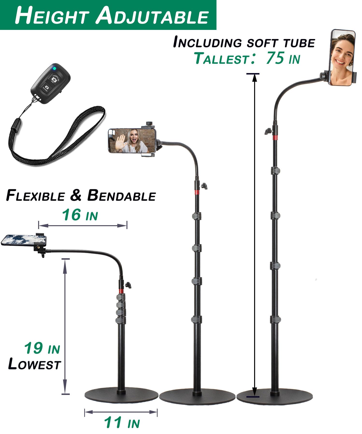 Soporte Superior para teléfono, Cuello de Cisne, Soporte Alto para teléfono Celular con Soporte de Altura Ajustable, Base Pesada, Cabezal de 360, Funciona con iPhone 15, iPhone 15 Pro MAX, iPhone 15