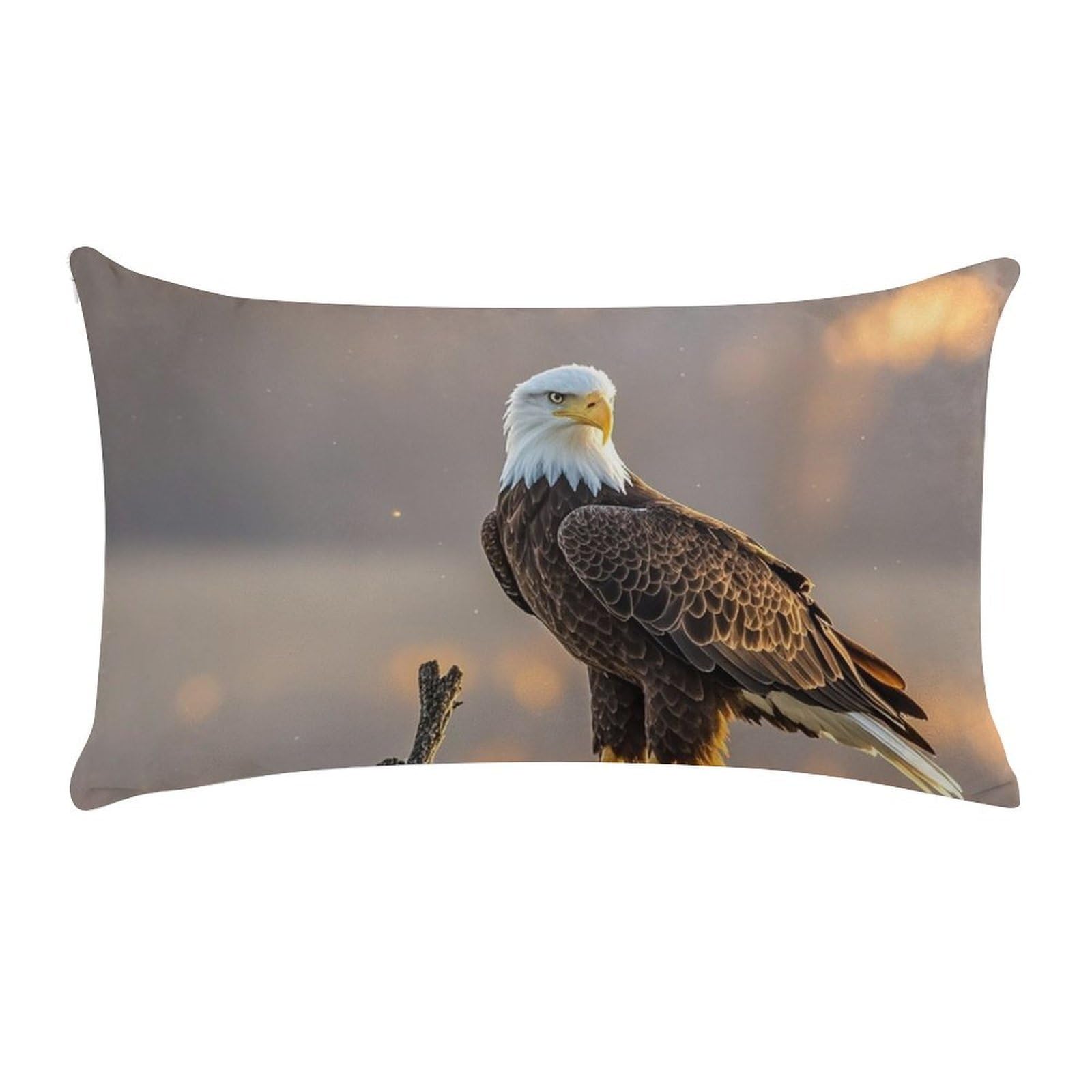 Golden Sunset Bald Eagle Pillow Cases for Sofa, Super Soft Plush Pillow Cover with Zipper, Luxury Cozy Pillow Shams for All Seasons, Lightweight Pillowcases for Bedroom, 12" X 20"