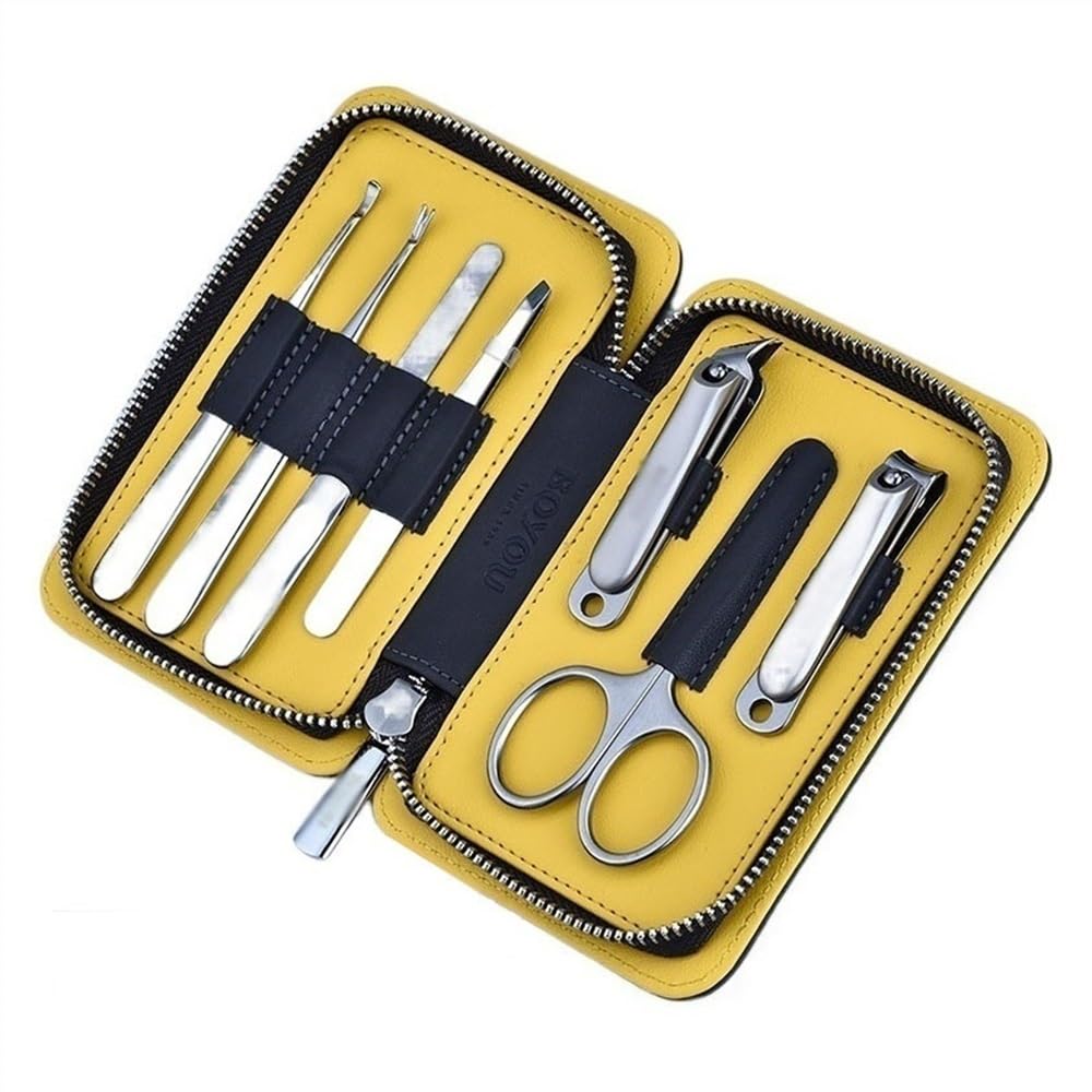 Kit de manicura y pedicura, kit de manicura portátil de acero para hombres, kit de cortaúñas, juego de manicura, kit de aseo profesional de pedicura con funda de cuero negro