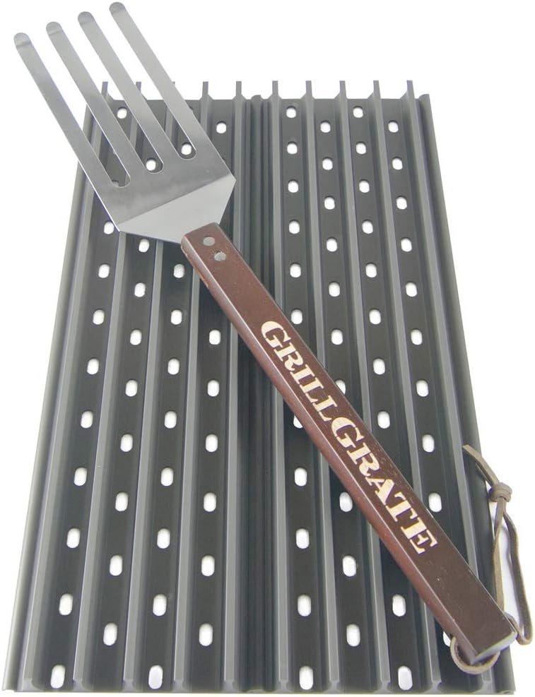 GrillGrate Set of Two 19.25" Panels (Interlocking) + GrateTool - Premium Grilling grates fit Any 19.25" deep Grill Including Half Coverage for The 2007-2016 Weber Genesis