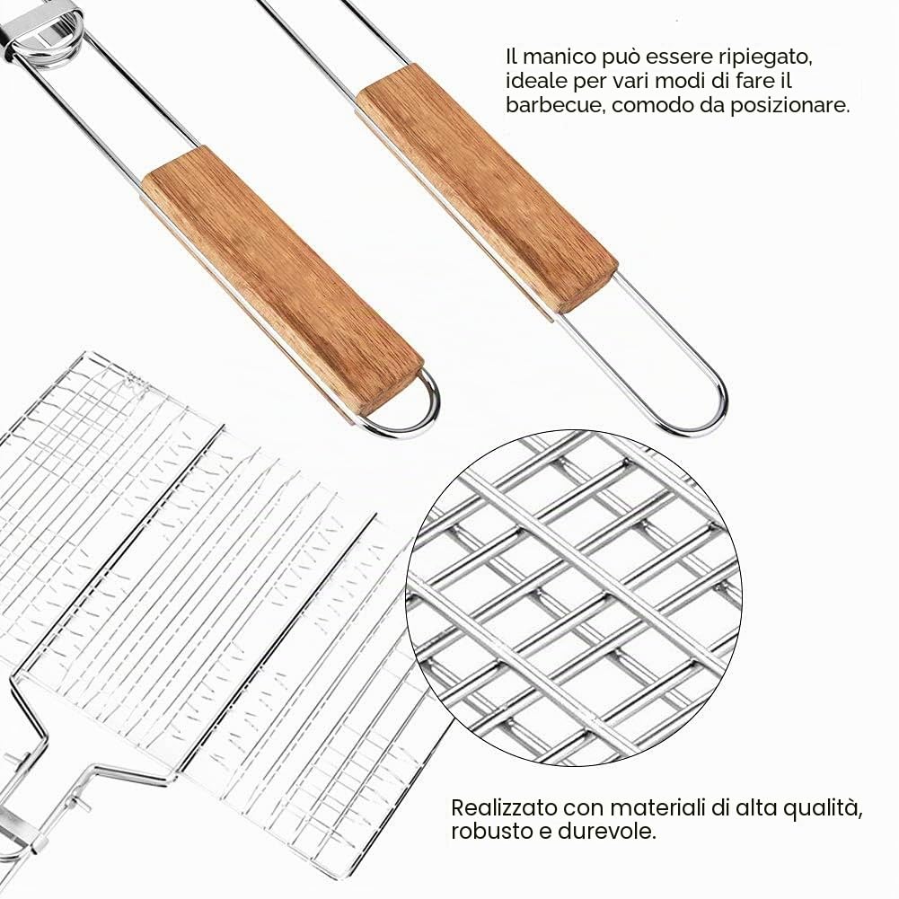 Cestello per griglia 2 Pezzi, Rete per Barbecue per Barbecue, Barbecue in Metallo, cestello per grigliate per Barbecue, Grandi cestini per grigliate Pieghevoli con Manico antiscottatura