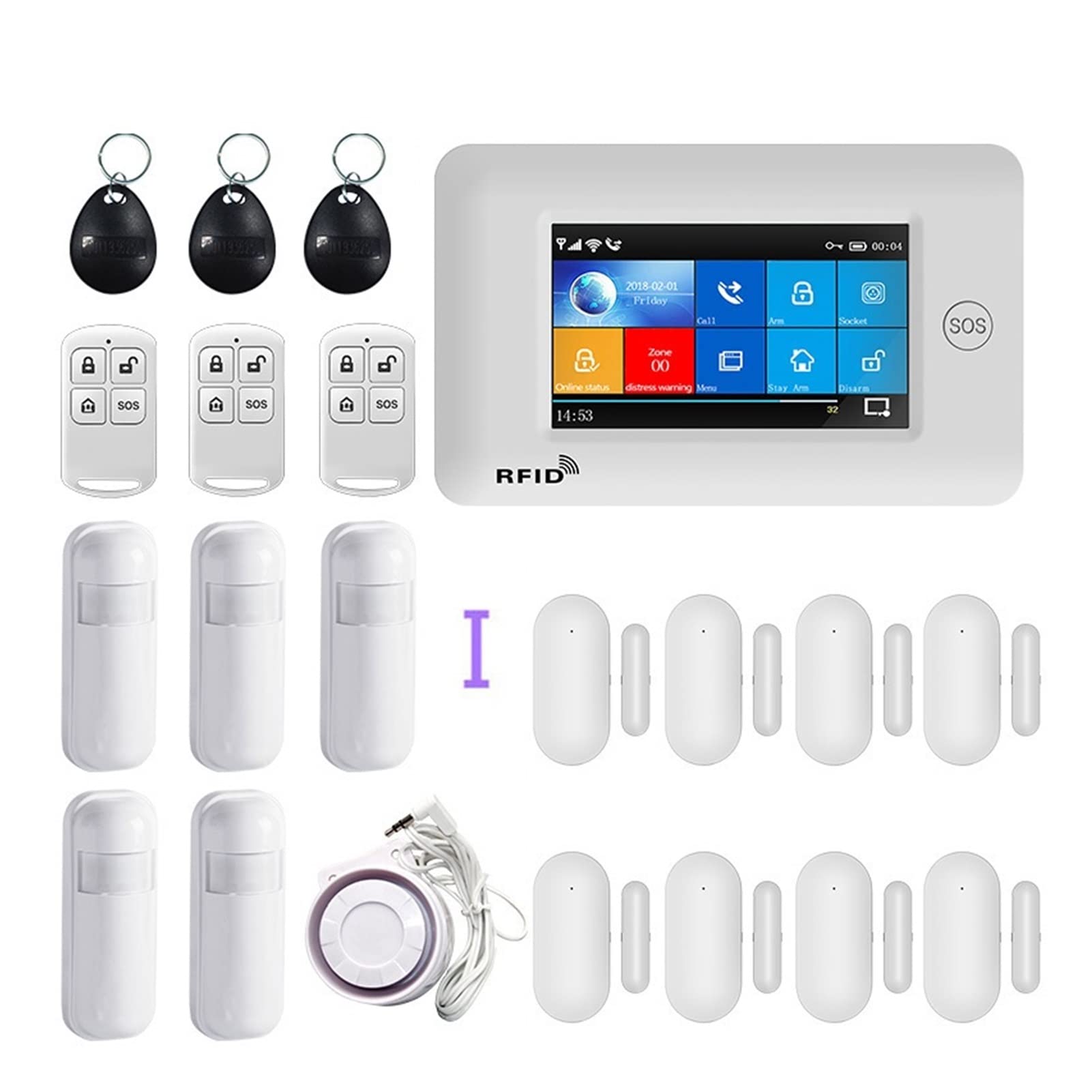 Kit Allarme Casa, 4.3 pollici WiFi 3G GSM. di allarme for la sicurezza della casa della sicurezza wireless con sensore di movimento Tuya. App compatibile(E 15000MAH)