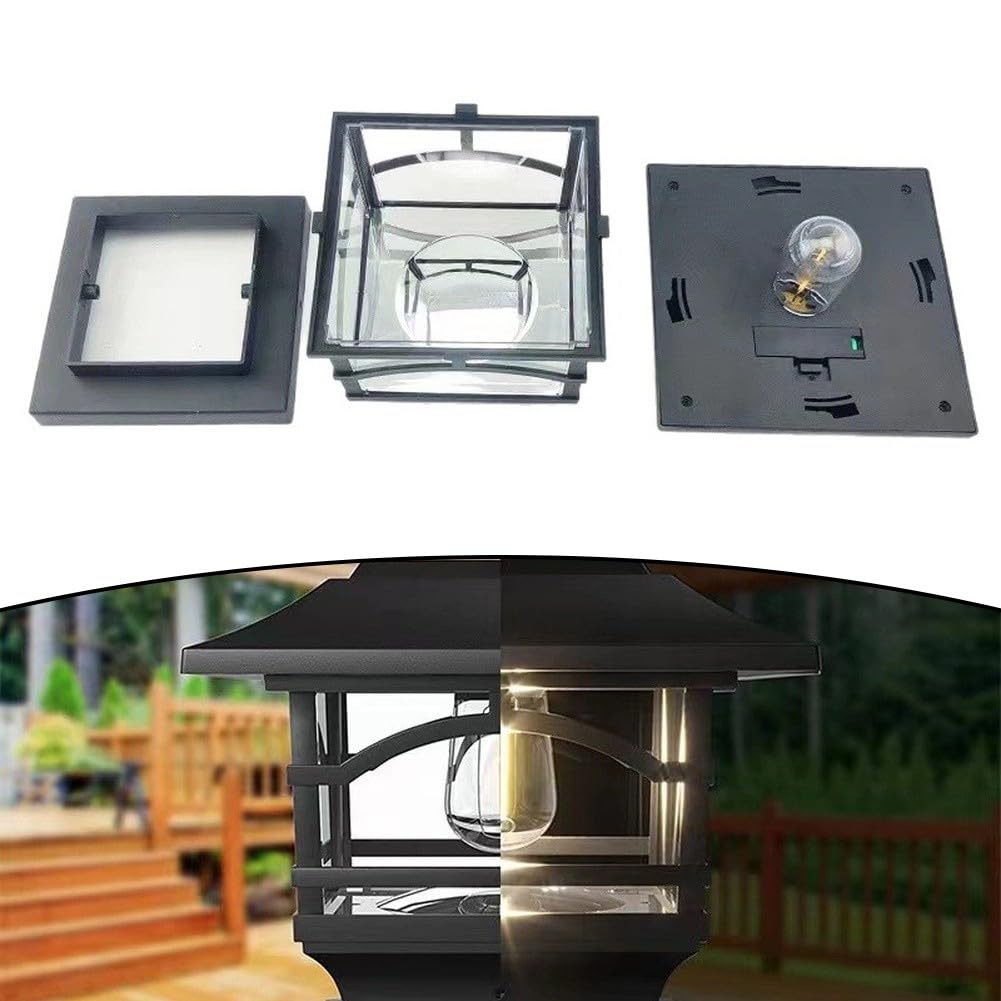 Solar Pfostenkappenleuchten für 6,3x6,3 Zoll Zaunpfosten, Wasserdicht IP65, 2 Lichtmodi, Automatische Dämmerungsdämmung, ABS Wetterfest für Holz Vinyl PVC(Black)