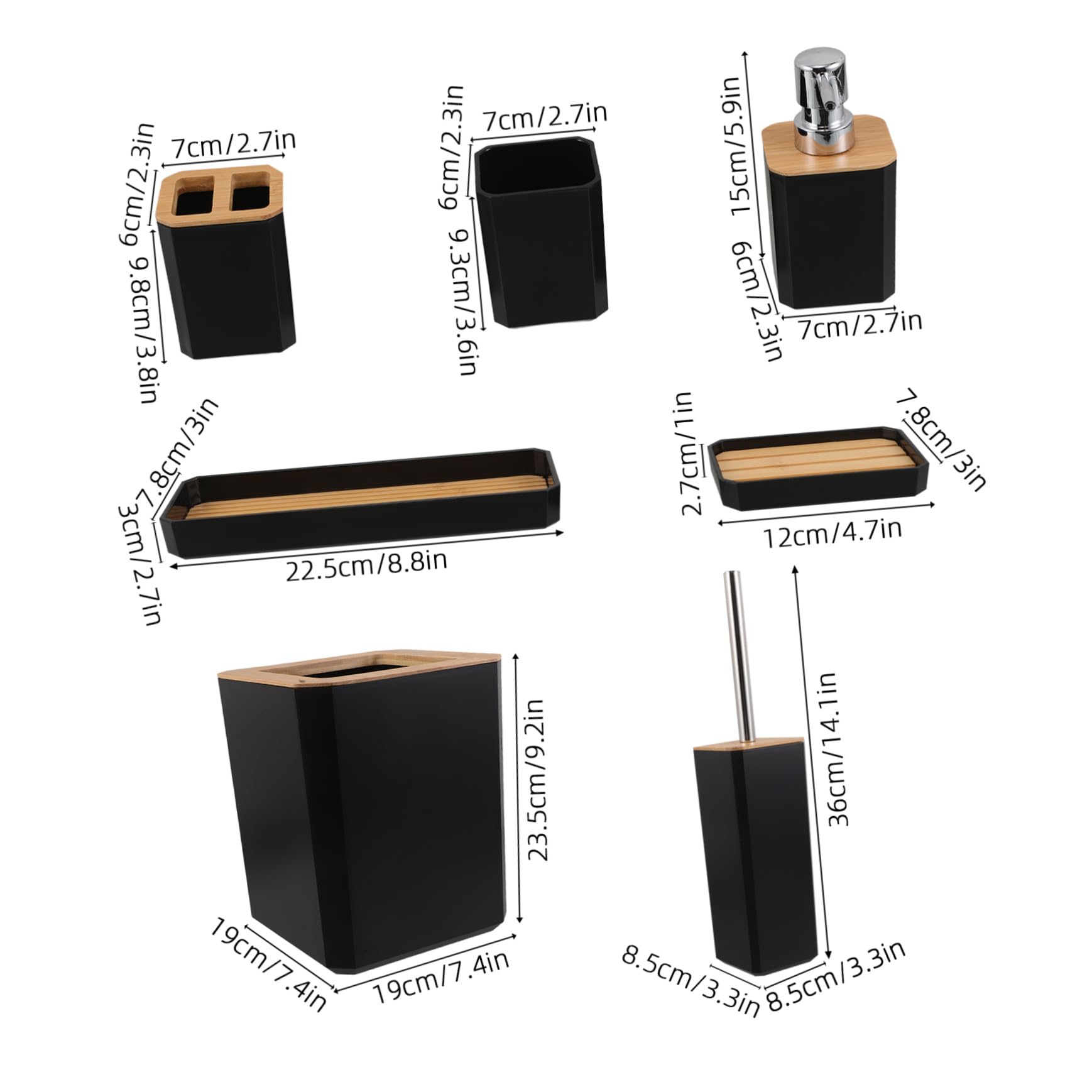 SOIMISS Set de Accesorios de Baño Negro de Bambú y Plástico Dispensador de Jabón y Vaso para Cepillo de Dientes, Fácil Mantenimiento y Organización para Hogar o Hotel