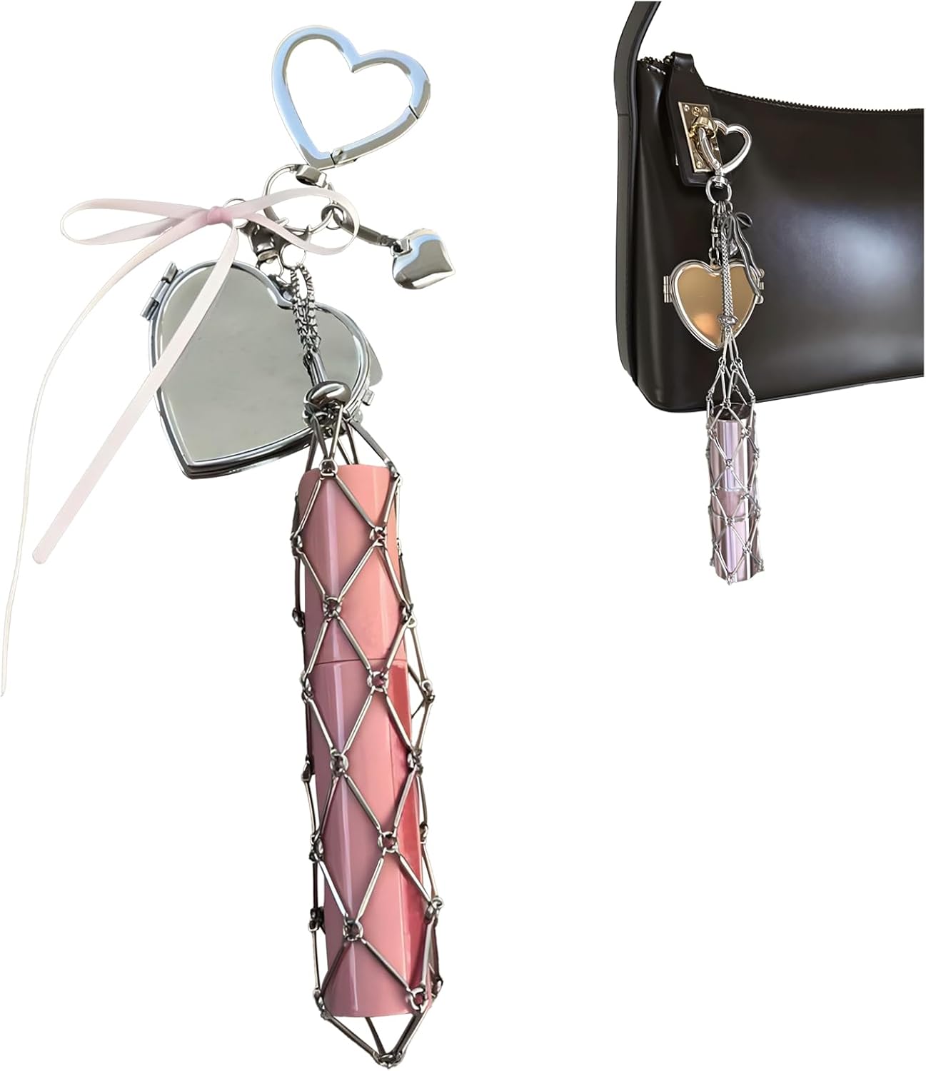 Atlodas Lipstick Holder Stainless, 2‑in‑1 Lipstick Holders for Purse, Keychain Lipgloss, Key Chain with Mirror