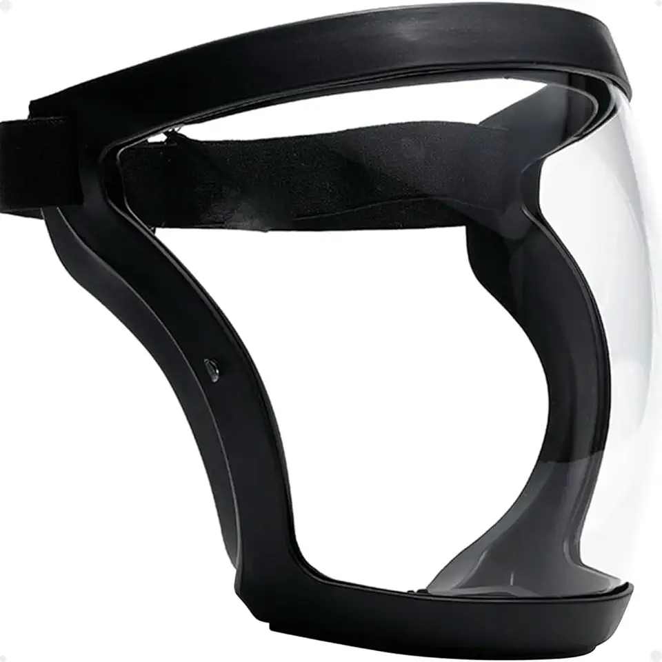Máscara Protetora Facial Face Shield Transparente Antiembaçante com Faixa Ajustável e Borda de Silicone – Proteção Total (Preto)