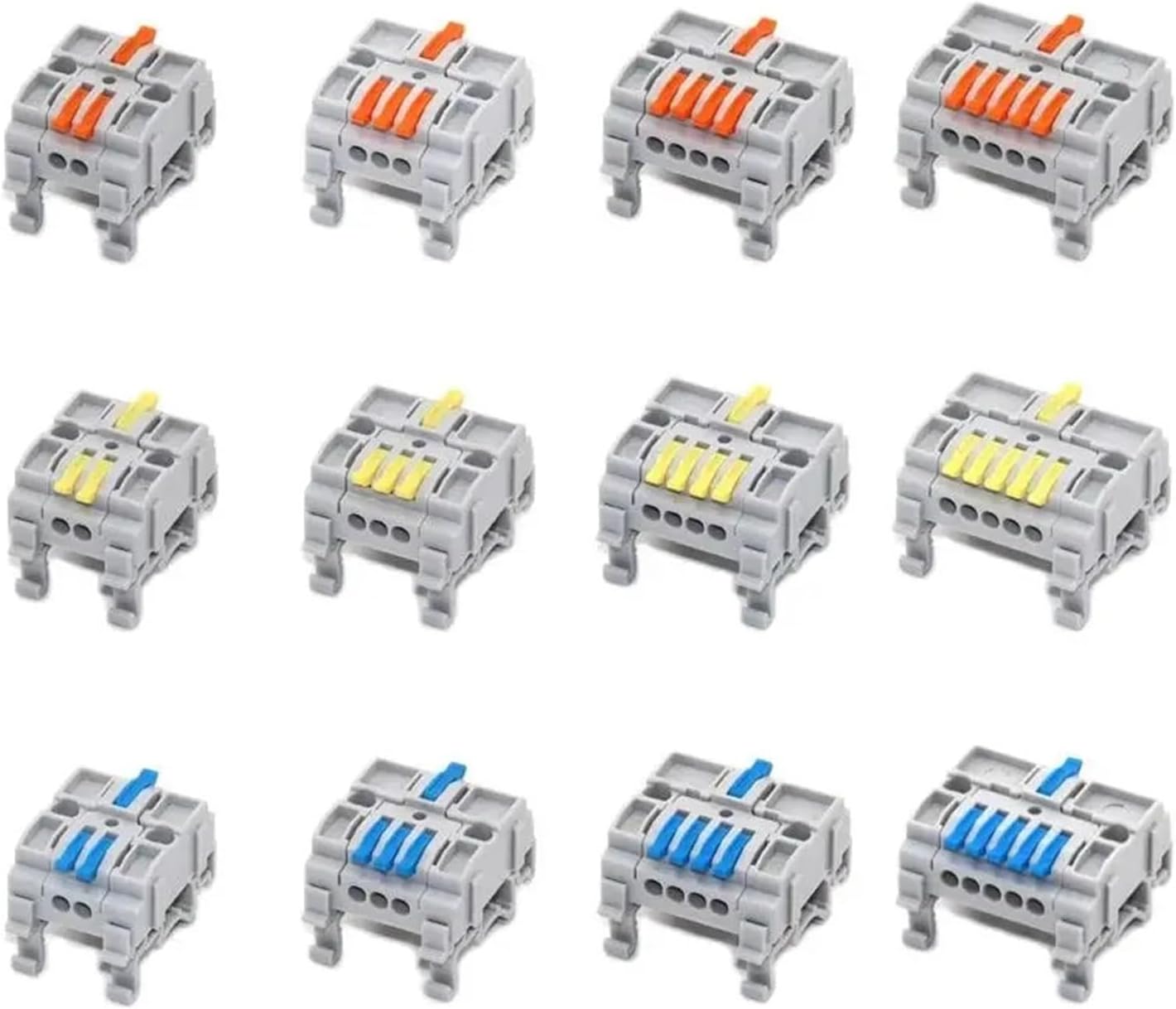 Rail Type Wire Electrical Connectors Compact 2 3 4 5 Pin Splitter Push-in Cable Wire Connector Fast Terminal Block(13,50 PCS_6412G)