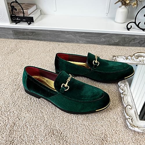 Image of FLQL Men's Luxury Velvet Penny Loafers Shoes Embroidery Suede Dress Loafers Daily Boats Shoes for Party Wedding Prom Size 7-13