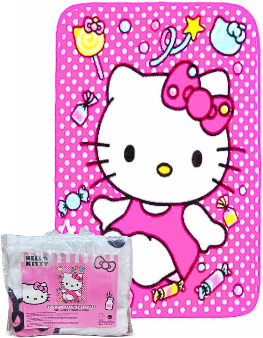 Hello Kitty Toddler Blanket, Super Soft Raschel, 40 x 50 inches (Candy Kitty)