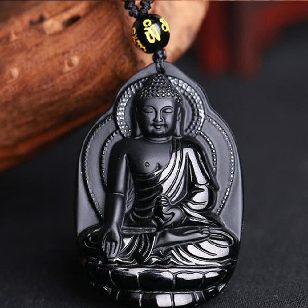 Collana con Ciondolo Bodhisattva di Ossidiana Naturale, Gioielli Moda, Collana Statua Buddha