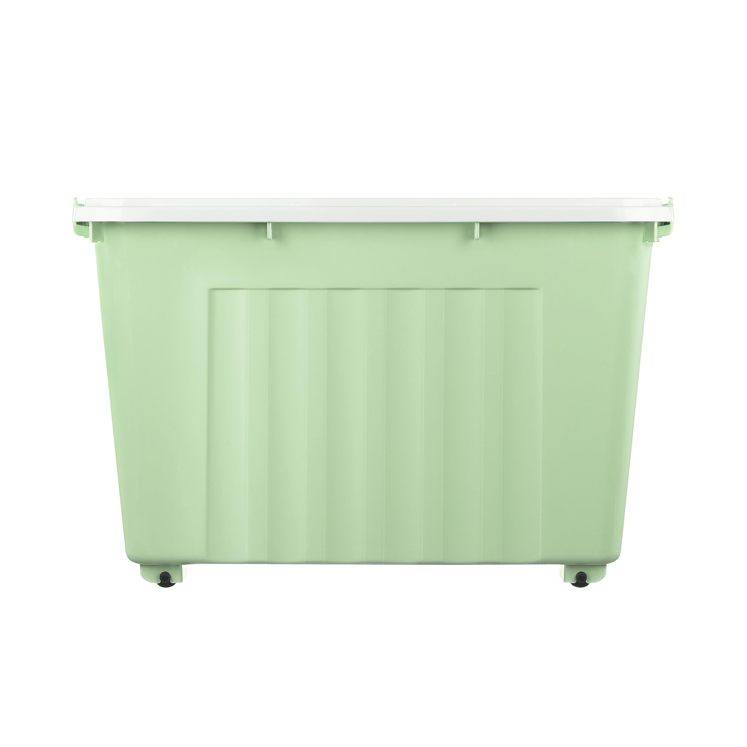Cetomo 55L*4 Scatole di Stoccaggio con Coperchi, Contenitori in Plastica con Ruote, Clip On, Impilabili, Incastonabili, Organizzatore a Righe per Casa Ufficio, Verde, 55L-4 Pezzi