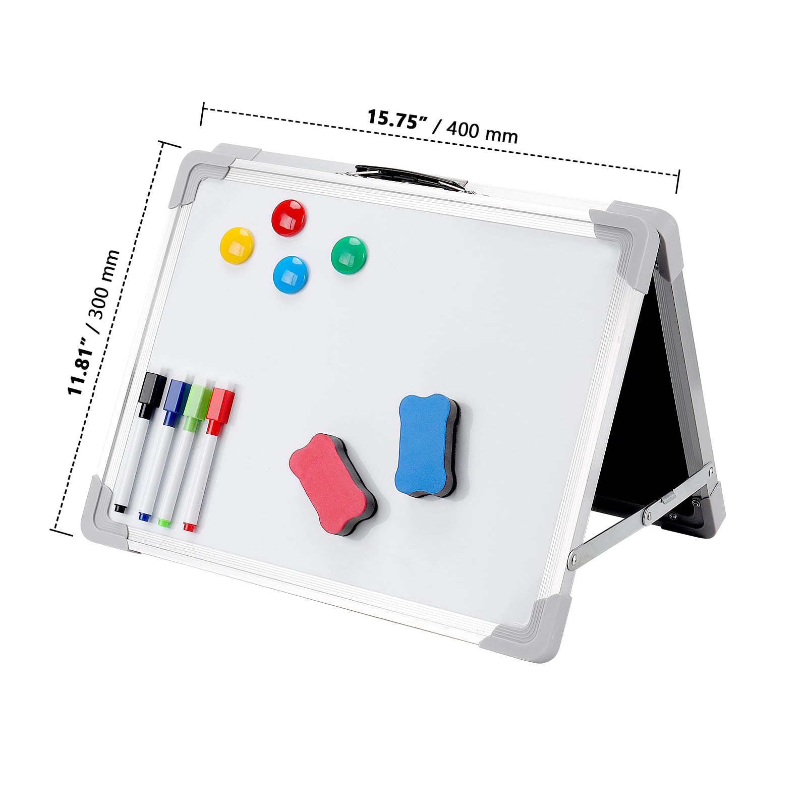 ZOENHOU Tableau Blanc Effaçable Magnétique Double Face 30x40 cm sur Pied avec Cadre en Aluminium - Whiteboard Pliable pour Maison, Bureau, École, Salle de Classe