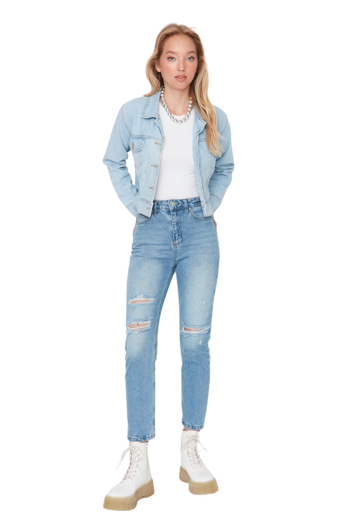 Trendyol Women High Waist Straight Leg Mom Jeans Light Blue