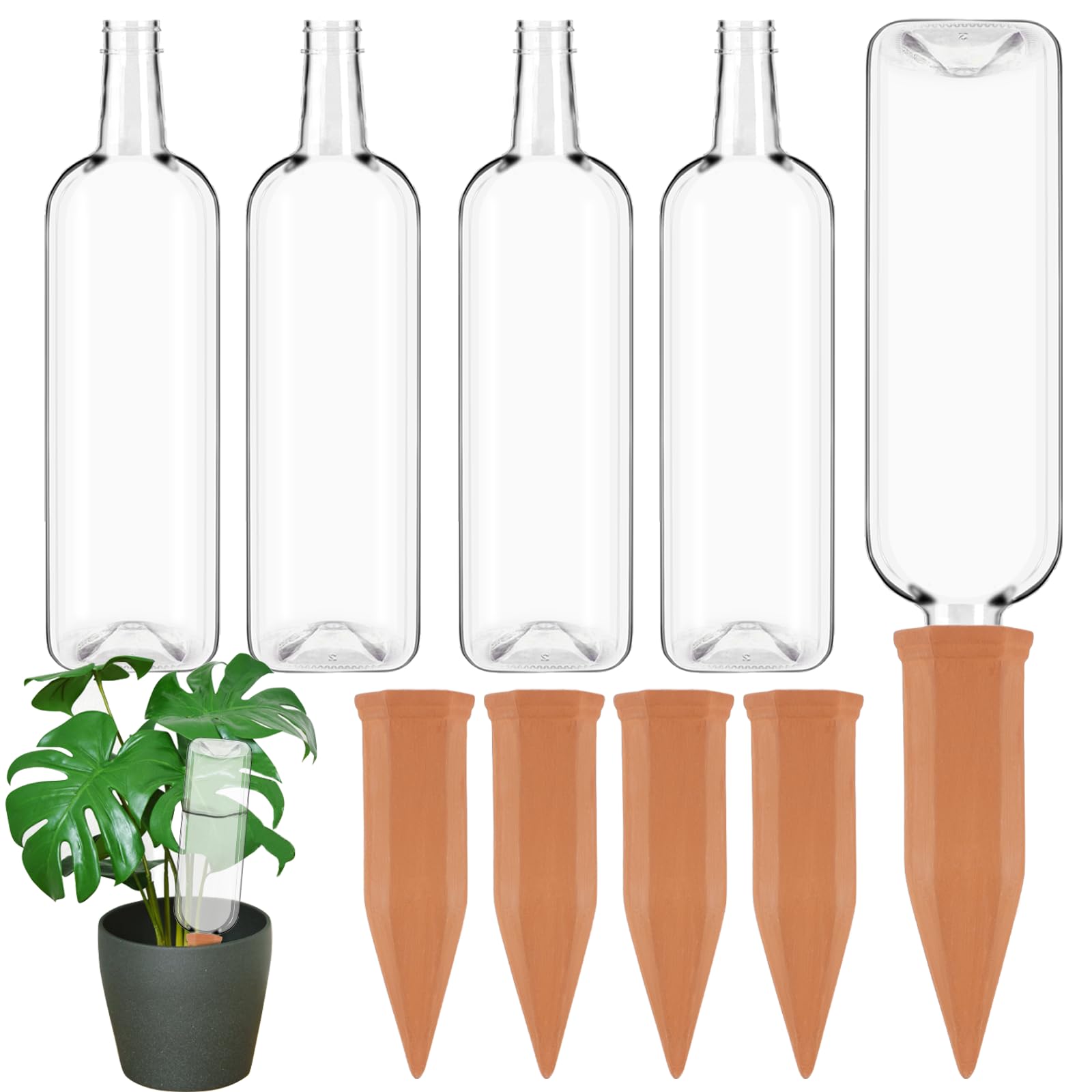 Lot de 8 dispositifs d'arrosage automatique en terre cuite pour plantes avec bouteilles en plastique, à libération lente pour intérieur ou extérieur