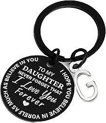 Presente inspirador para filha de mãe e pai, chaveiro de aço inoxidável com letra inicial para formatura, aniversário, Natal, G, all