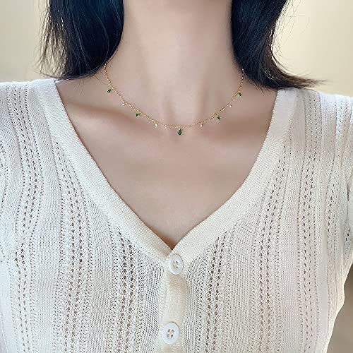 Collier maille perle avec pendentif cristal vert pour femme - 2