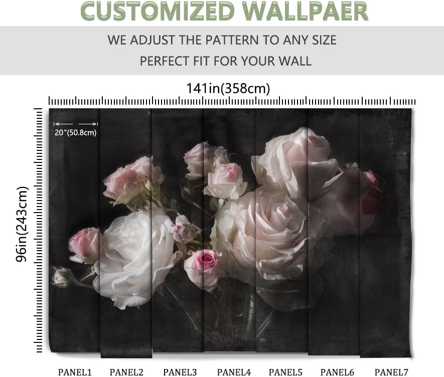 Miniatura 3 de Papel tapiz floral con rosas de peonía para dormitorio, sala de estar, baño, oficina (no se pega ni se pega)