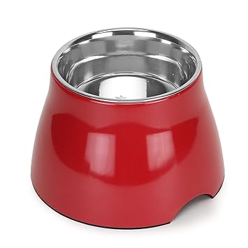 Basil Stainless Steel Food Water Feeding Bowls (Elevated Bowl Red Color) for Bigger Ears Pets, Dogs, Puppy