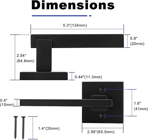 Miniatura 5 de Orger Paquete de 5 manijas de puerta negras para puerta interior sin giro, manija simulada cuadrada para armario, despensa, manijas de puerta de un