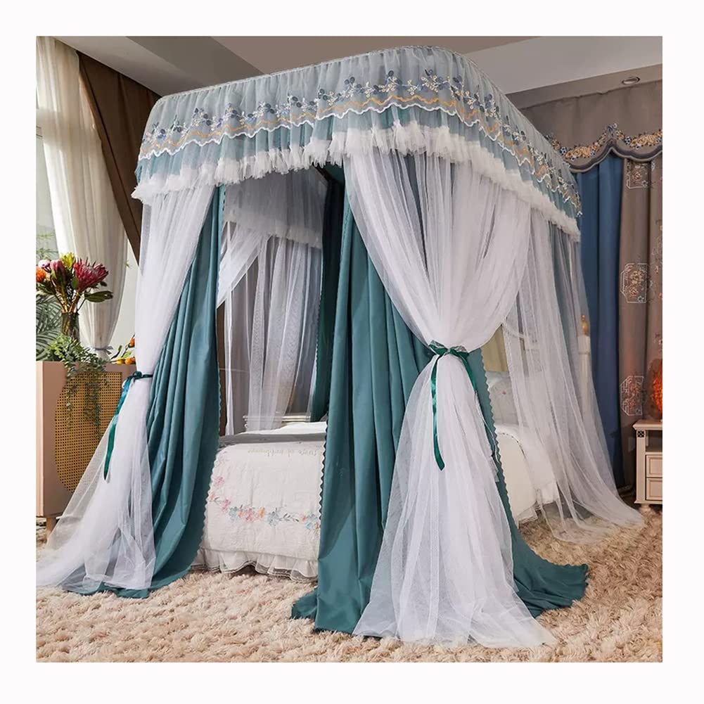 Deluxe Doppelschichtbett-Baldachin Moskitonetz, 4-Jahreszeiten-Universal-Bett-Vorhang mit Klammer, romantische Schlafzimmerdekoration (Farbe: Grün, Größe: 150x200x210 cm)