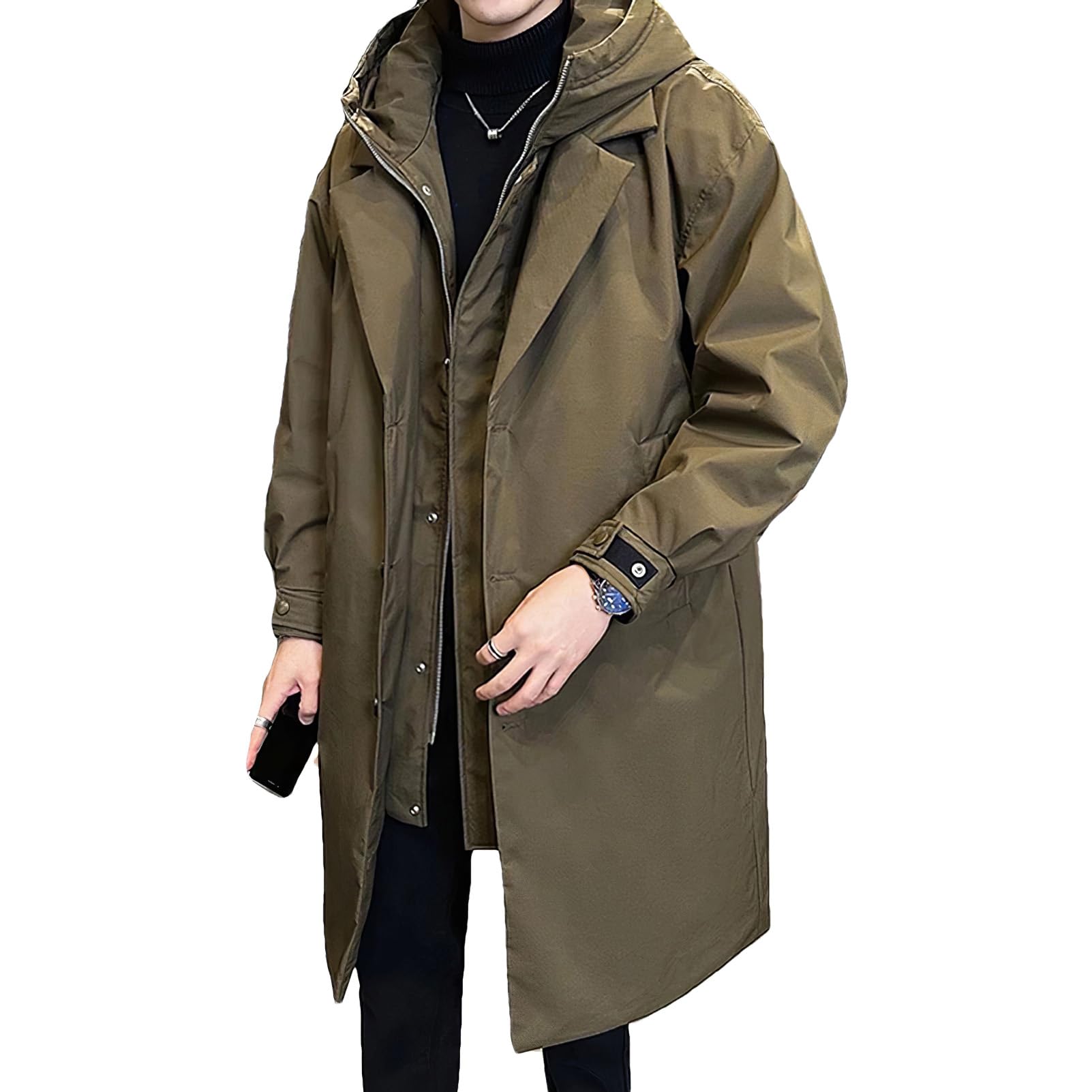 ANUFER Uomo Termico Cotone Imbottito Giacca Parka Media Lunghezza Incappucciato Inverno Trench Cappotto