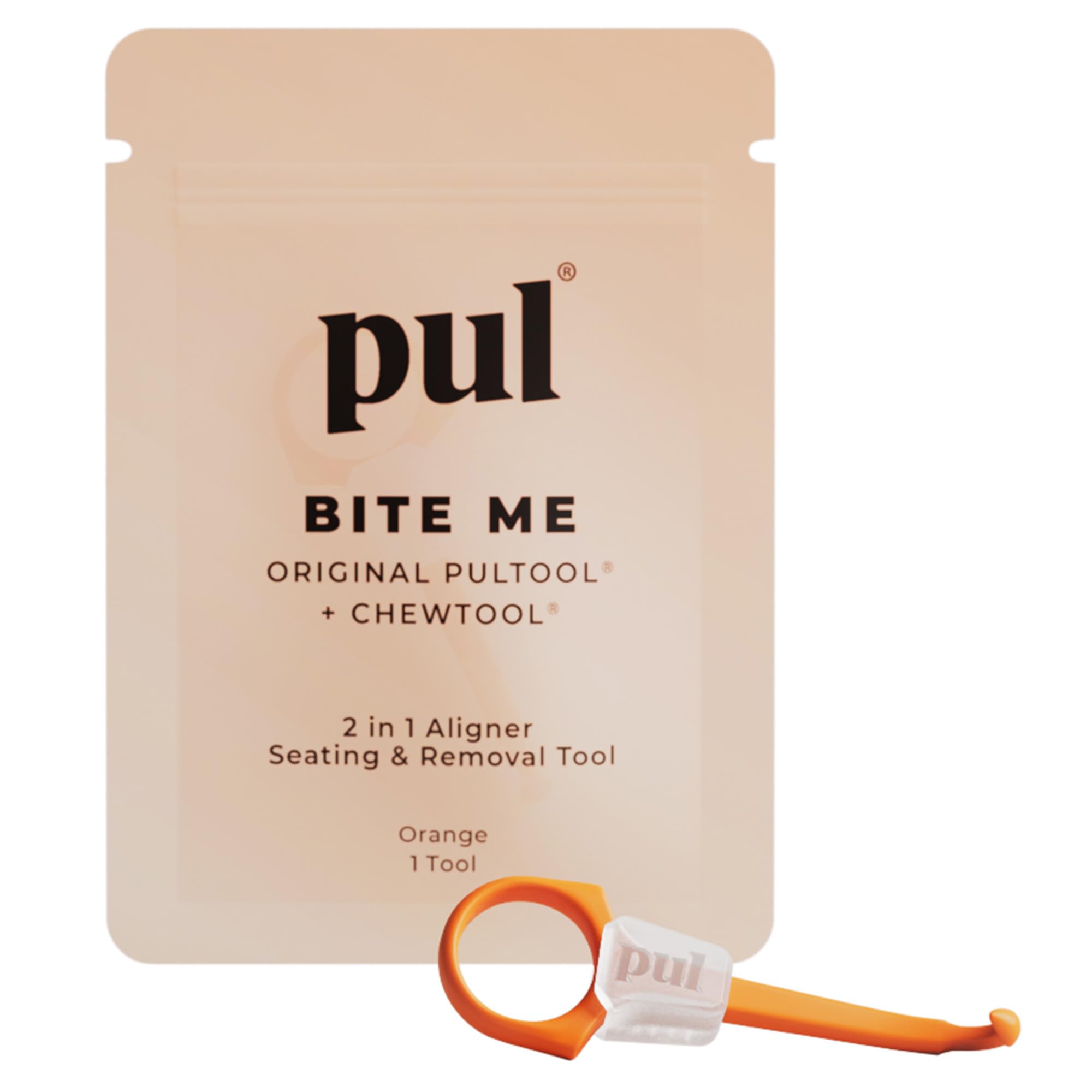 PUL Pack of 1 Reusable 2-in-1 Aligner Seating Chewie & Removal Tool — Compatible with Invisalign, Removable Braces, Retainers, Trays – Easy-to-Use Remover & Chew, Dental & Oral Hygiene Care – Orange