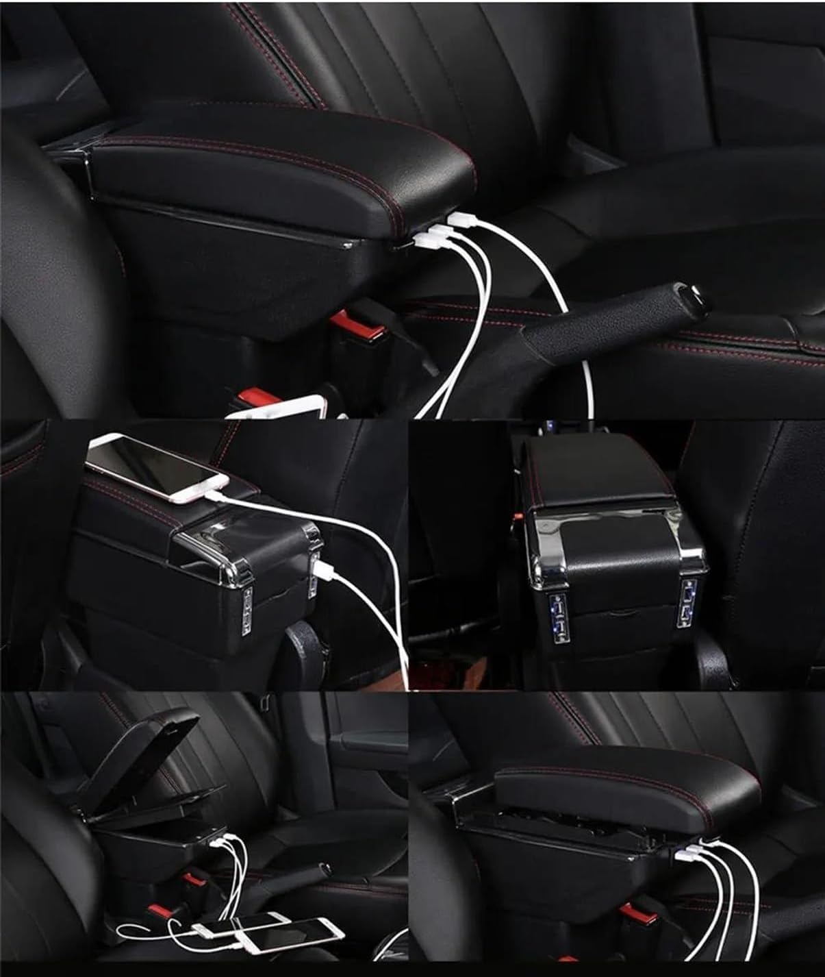 Box bracciolo per auto, contenitore universale per bracciolo per console centrale in ABS nero universale regolabile con interfaccia USB