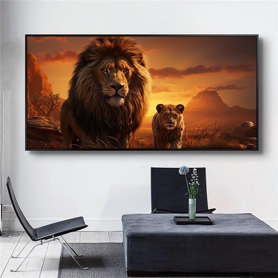DIY diamant strass point de croix lion pour décoration murale de salon