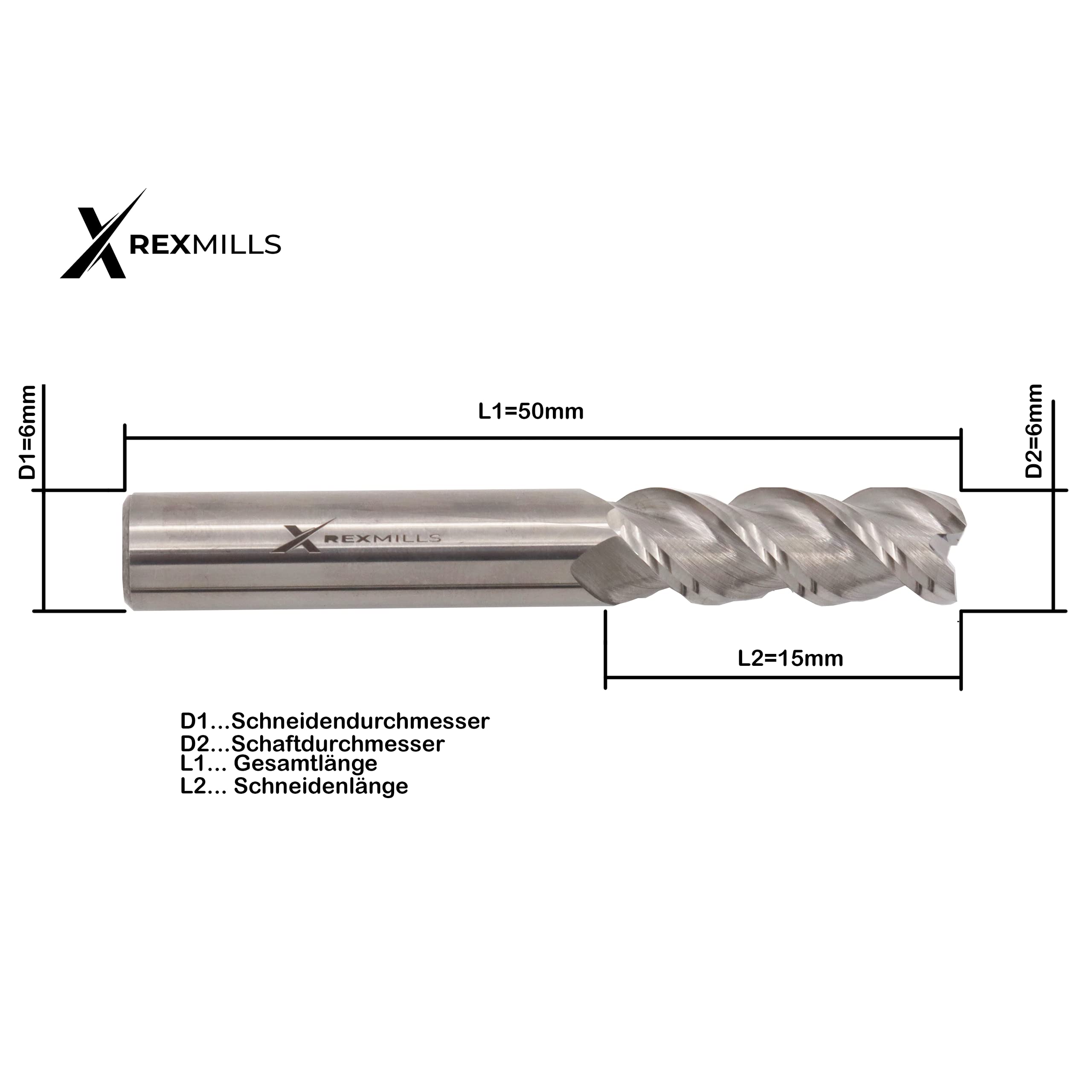 VHM Schaftfräser Ø 6mm mit 3 Schneiden - Hartmetall Schlichtfräser zur Aluminiumbearbeitung (6mm)