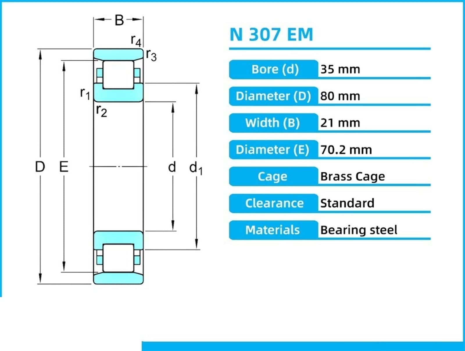1 Stücke N307EM 35X80X21 2307H N307ECML N307-E-M1 N307 P6 Zylinderrollenlager Einreihige Metrische