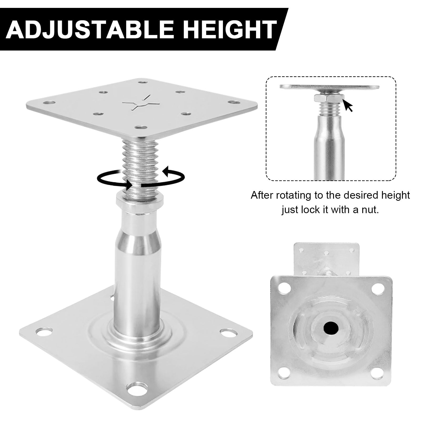 Lot de 4 supports de poteau réglables en hauteur de 100 à 130 mm - Support de poteau réglable pour clôtures, abris, pergolas, travaux de construction