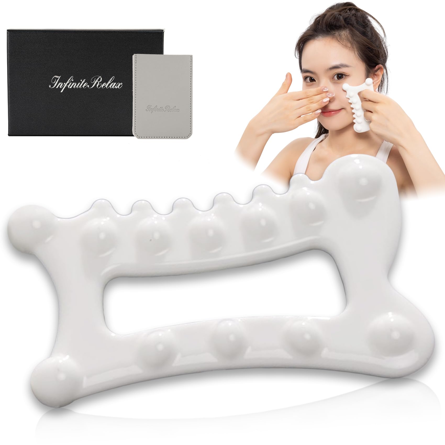 InfiniteRelax Advanced Ceramic Gua Sha Facial Tool, Skin Care for Women Men, Face Body Guasha Massage Tool Gift for Mom (Facial Massager)