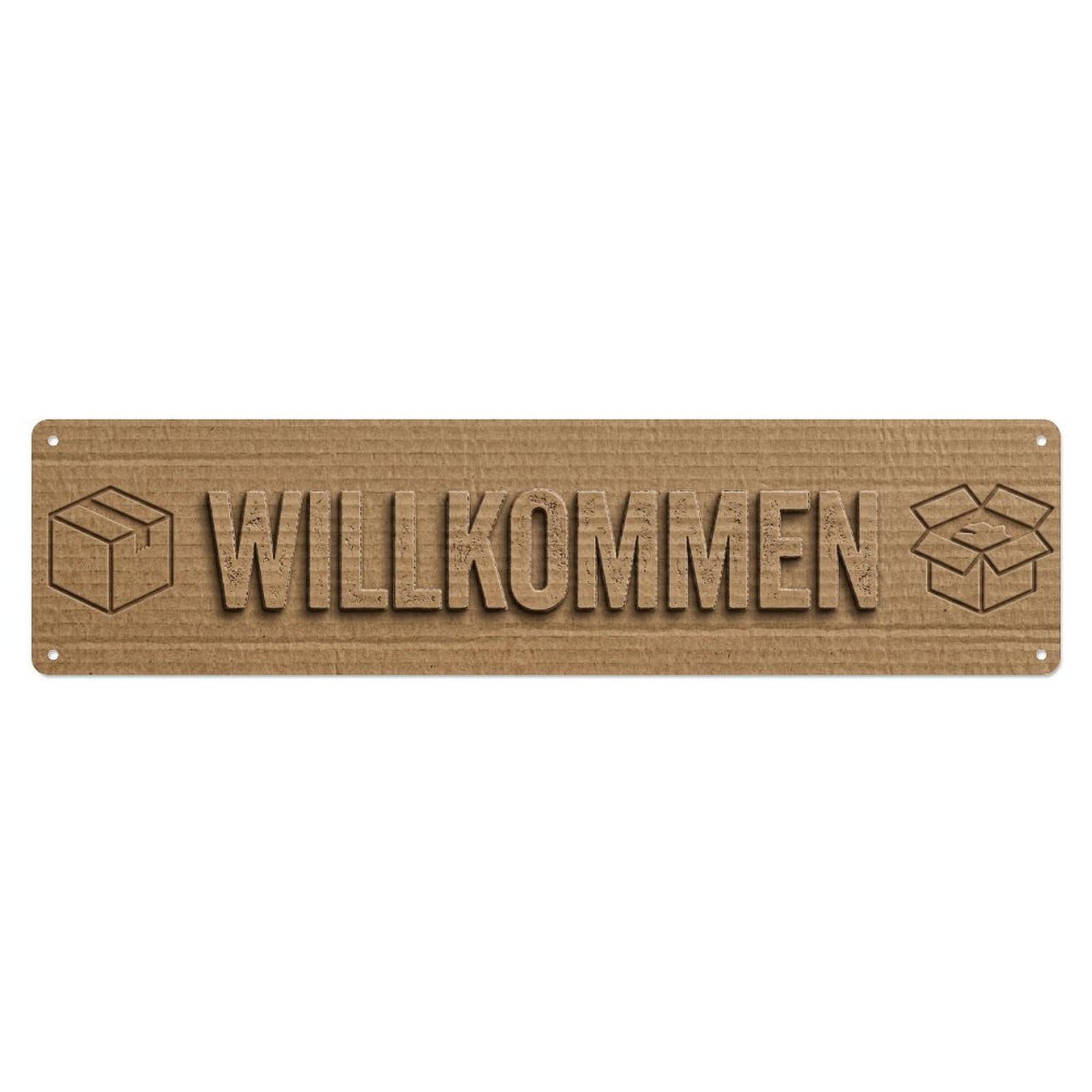 Cardboard Box Corrugated Texture Welcome Metal Tin Sign