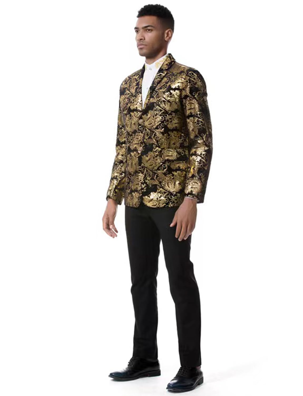 Costume Jacquard Hommes - Ensemble Veste Pantalon Boutonnage Simple Cosplay Décontracté - 8