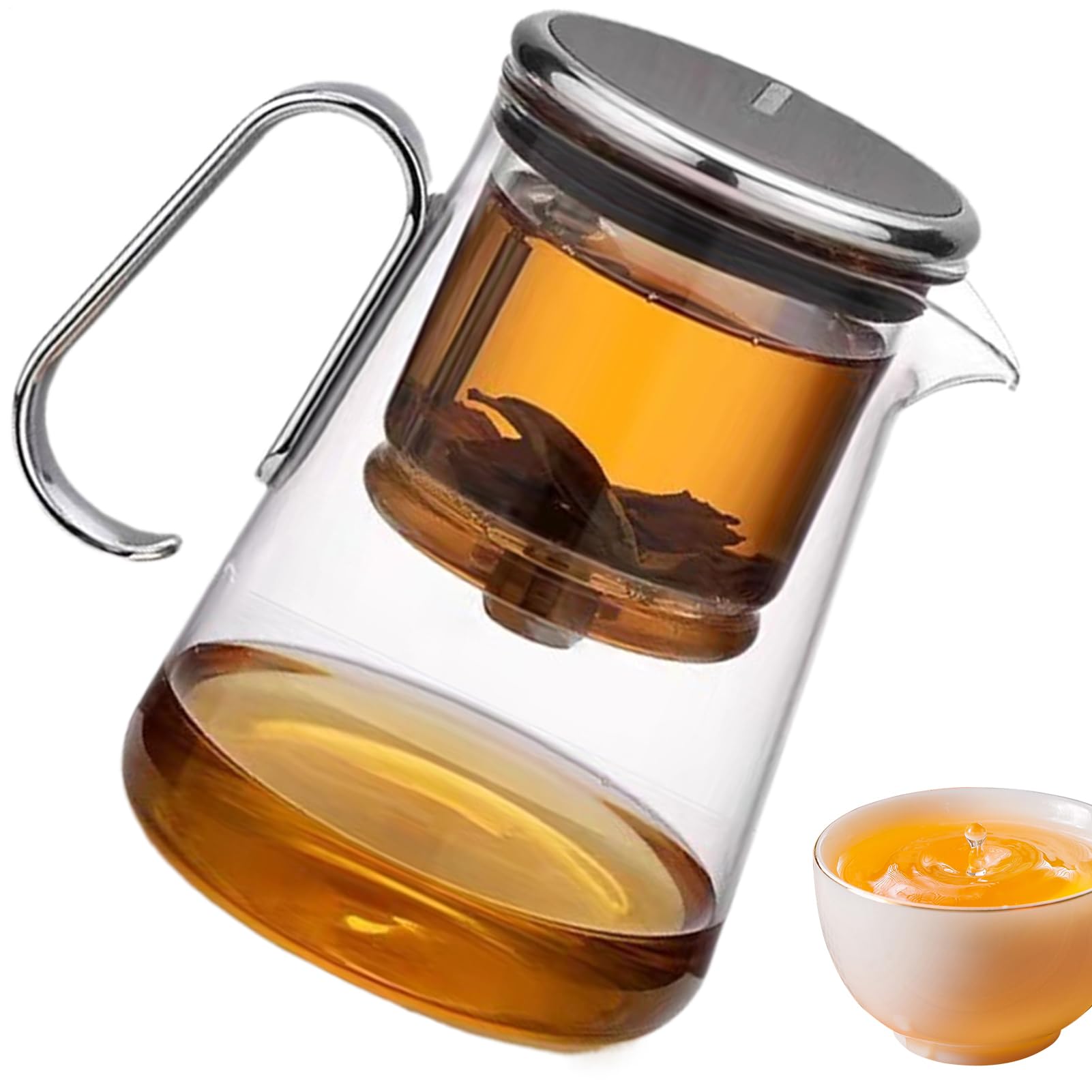Infusionskanne Hitzebeständiger Griff inklusive | Glas-Teekessel Durchsichtige Kanne für Blühtee, losen Tee, grünen, schwarzen, Oolong, heißen und kalten Tee, BPA-frei