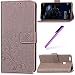 Produktbild EMAXELERS Huawei P10 Lite Hülle Lucky Clover Muster Schutzhülle Schale Etui im Bookstyle Lederhülle Flip Kartenfächer Magnetverschluss und Standfunktion für P10 Lite,Gray Clover