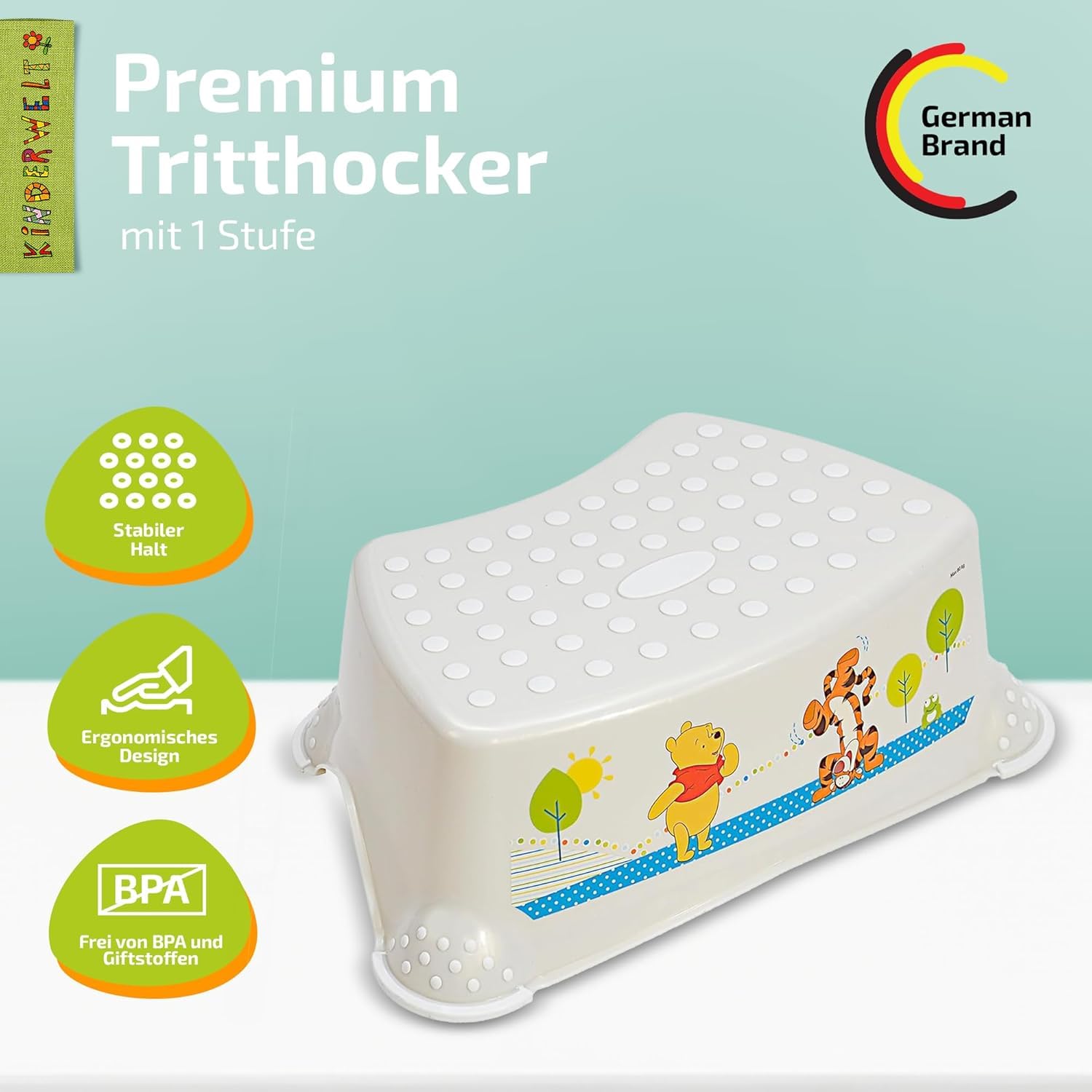 3er Set: Perla Premium Disney Winnie The Pooh Perla Blanco Kinder-Toilettensitz+Taburete Escalón+Orinal Reductor